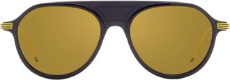 Thom Browne TB809 Pilot with Tricolor Detailing Sunglasses - Gold