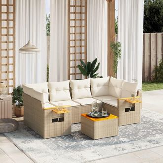 vidaXL Set Sof&aacute;s De Jard&iacute;n 7 Piezas Y Cojines Rat&aacute;n Sint&eacute;tico Beige Vidaxl