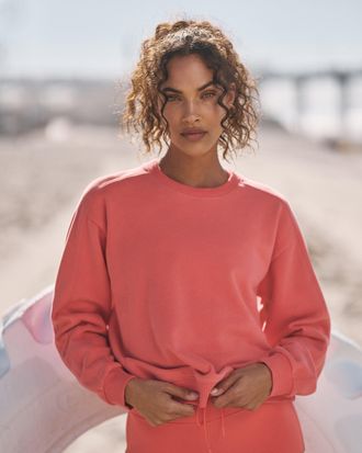 Vuori Clothing Sedona Seams Crew Neck T-Shirt | Bright Coral | XS, Size Extra Small