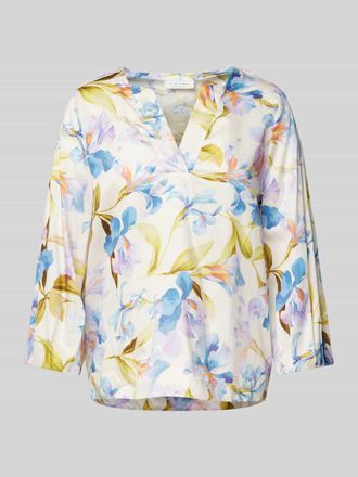 Eterna Comfort Fit Bluse mit V-Ausschnitt in Blau, Gr&ouml;&szlig;e 34