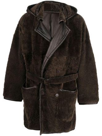 Gianfranco Ferre Cappotto in shearling con cappuccio anni 90 - Marrone