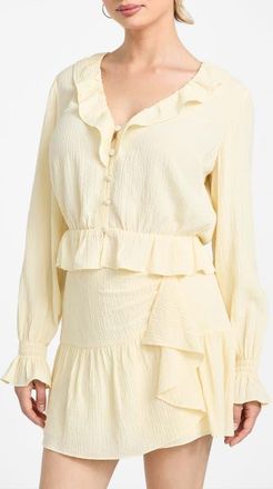 Guess Shaelo Long Sleeve Button-Up Crop Top in Yellow at Nordstrom, Size X-Large