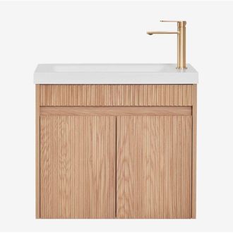 Sklum Conjunto De Mueble De Ba&ntilde;o Suspendido En Madera Con Lavabo Integrado Narek Sklum