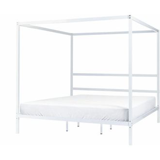 Beliani Beliani - Letto matrimoniale a baldacchino con doghe e struttura in metallo bianco 180 x 200 cm Lestards