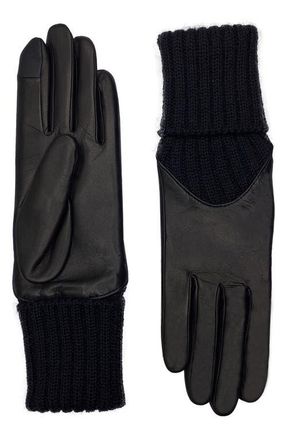Agnelle Mixed Media Leather Gloves in Black at Nordstrom, Size Small