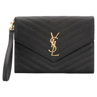 Saint Laurent Womens Cassandre Matelass&eacute; Pouch - Black Leather - One Size