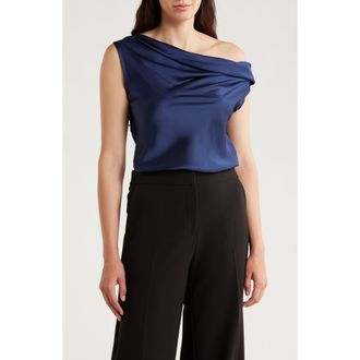 Renee C One-Shoulder Satin Tank in Navy at Nordstrom Rack, Size X-Large