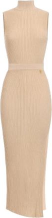 Elisabetta Franchi Ribgebreide Viscose Lurex Midi Jurk - Dames - Maxi kleedjes - Beige - M - Kleedjes