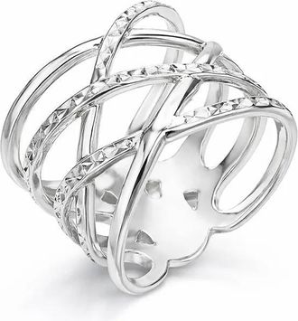 Gold & Honey Womens Diamond Cut Crisscross Ring In Silver