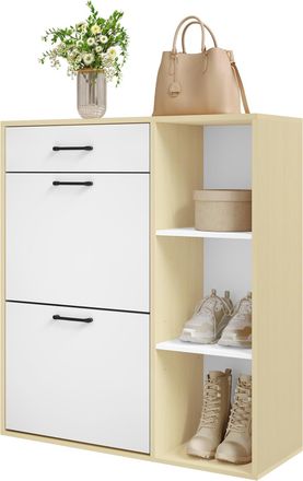 Woltu Zapatero De Madera Moderno Y Compacto, Blanco Y Madera Natural - Woltu
