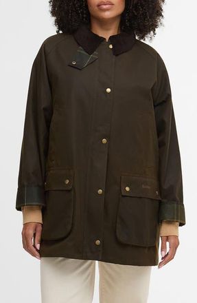 Barbour Acorn Water Repellent Waxed Cotton Jacket in Olive at Nordstrom, Size 2X