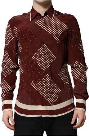 Dolce & Gabbana Dotted Silk Long Sleeve Casual Shirt - Heren - Casual Overhemden - Bruin - L - Overhemden