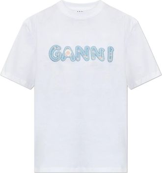 Ganni T-shirt met Geborduurd Logo - Dames - T-shirts - Wit - L - Katoen - Tops
