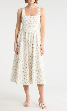 Wayf Floral Corset Sleeveless Midi Dress in Ivory Ditsy at Nordstrom Rack, Size X-Small