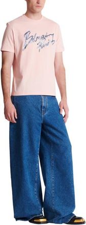Balmain Printed cotton T-shirt in Pink at Nordstrom, Size Xxx-Large