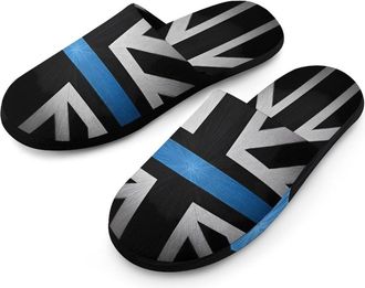 Generic UK British Jack Flag Thin Blue LINE Mens Slippers Warm Non-Slip Houes Shose Spa Slipper for Home Bedroom