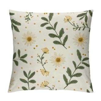 OEM Funda De Almohada Bordada Con Margaritas Verdes, Funda De Almohada Cuadrada Con Estampado Floral Estilo R&uacute;stico, Apta Para Cojines De 16x16 Pulgadas, 