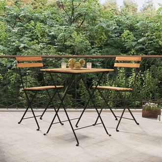 Berkfield Home 3 Piece Folding Bistro Set Solid Wood Teak & Steel in Brown