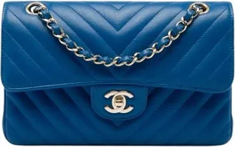 Chanel Pre-owned Chevron Quilted Double Flap Shoulder Bag - Dames - Vintage Schoudertas - Blauw - ONE Size - Leer - Vintage