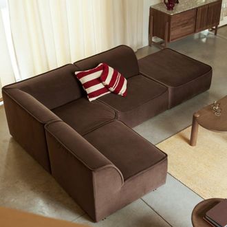 Tikamoon Sof&aacute; rinconera izquierdo modular en tela marr&oacute;n, 3-4 plazas