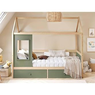 Flair Ted Play House Wooden Bed with Storage in Green | Size: Single