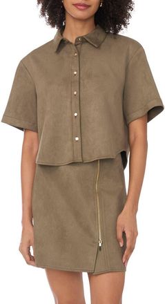 Parker Faux Suede Short Sleeve Button-Up Shirt in Olive at Nordstrom Rack, Size Xx-Small