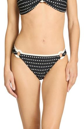 Robin Piccone Millie Ring Side Bikini Bottoms in Black/Ecru at Nordstrom, Size X-Small