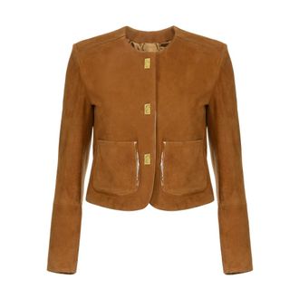 Elisabetta Franchi Leather Jackets, female, Brown, L, Chic Leather Jackets with Vinyl Details