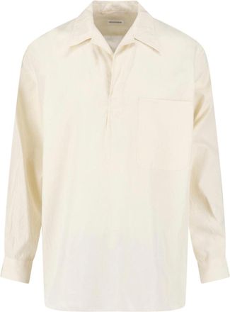 Kaptain Sunshine Cream Cotton-Silk Skipper Collar Patch Shirt
