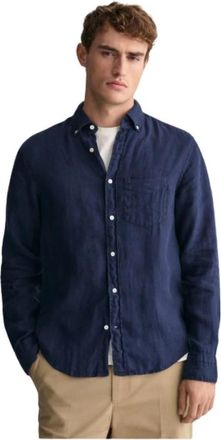 GANT Linnen Regular Fit Overhemd - Heren - Casual Overhemden - Blauw - XL - Linnen - Overhemden
