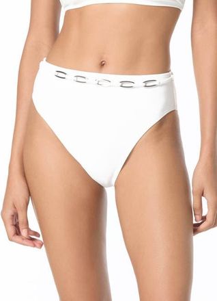 Michael Kors Oval Link Crepe Solids High Waist Bottom in White at Nordstrom, Size X-Small