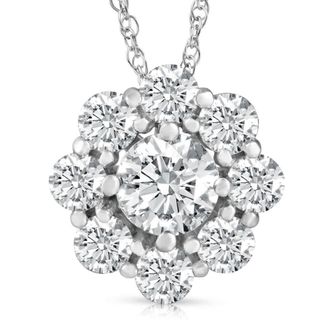 Pompeii3 VS 3 Ct Diamond & Moissanite Halo Pendant 14k White Gold 18 Lab Grown Necklace