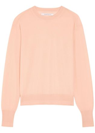 Another Tomorrow Crew-neck Fine-knit T-shirt - Pink - S (UK8-10 / S)