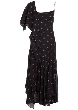 Liberowe Aubrey Floral-print Asymmetric Silk Midi Dress - Black - S (UK8-10 / S)