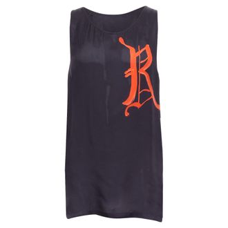 Dries Van Noten black viscose gothic R print viscose tank top IT46 S