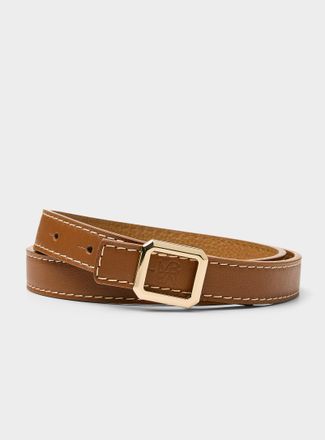 Maison Boinet Womens Square-buckle topstitched leather thin belt