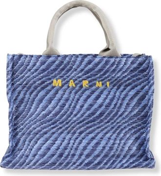 Marni Tote Bags, female, Blue, Size: ONE SIZE Small Wavy Raffia-Effect Tote Bag