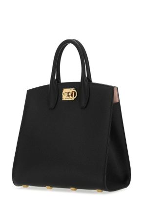 Ferragamo Womens Black Leather The Studio Handbag Nerobon %calf Lamb Lining. Borse A Mano Bag
