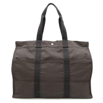 Herm&egrave;s Her Line Black Gray Canvas Boston Bag Tote Bag (Pre-Owned)