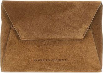 Brunello Cucinelli Clutch in pelle scamosciata con decorazione Monili - Marrone