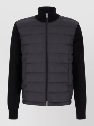 Moncler wool cardigan high collar quilted front