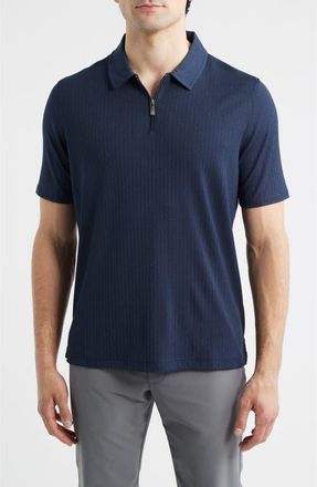 Johnston & Murphy Finn Rib Zip Polo in Navy at Nordstrom, Size Xx-Large