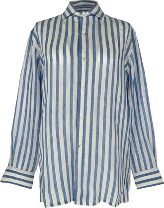 Ralph Lauren Relaxed Fit Striped Shirt in Light Blue Linen
