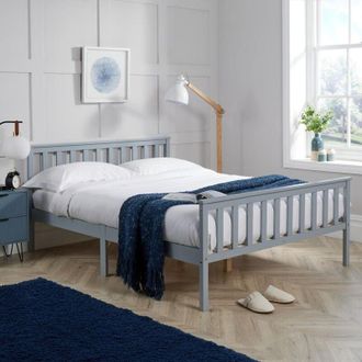 Home Source Industries Home Source - Florida Double Grey Wooden Bed 4ft 6 Solid Pine High End Slatted Base