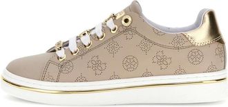 Guess Monogram Leren Sneakers - Beige - Dames - Sneakers - Beige - 37 EU - Leer - Schoenen