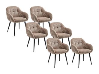 Vente-Unique Conjunto de 6 sillas con reposabrazos en tejido texturizado y metal negro - Topo - LASSANDRA de Pascal Morabito