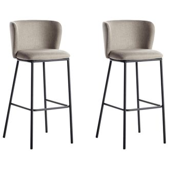 Beliani Conjunto De 2 Sillas De Bar Modernas Taburetes Asiento Tapizado Poli&eacute;ster Sin Reposabrazos Respaldo Curvo Patas Negras Gris Pardo Mina
