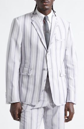 Thom Browne Madras Repp Stripe Cotton Sport Coat in Medium Grey at Nordstrom, Size 3