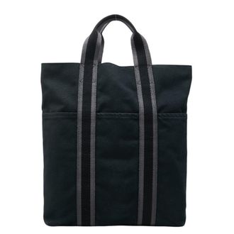 Herm&egrave;s Black Cotton Canvas Tote Bag (Pre-Owned)