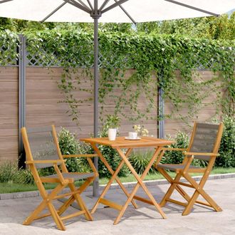 vidaXL Juego De Bistro De 3 Piezas Polipropileno Y Madera Maciza Gris Vidaxl